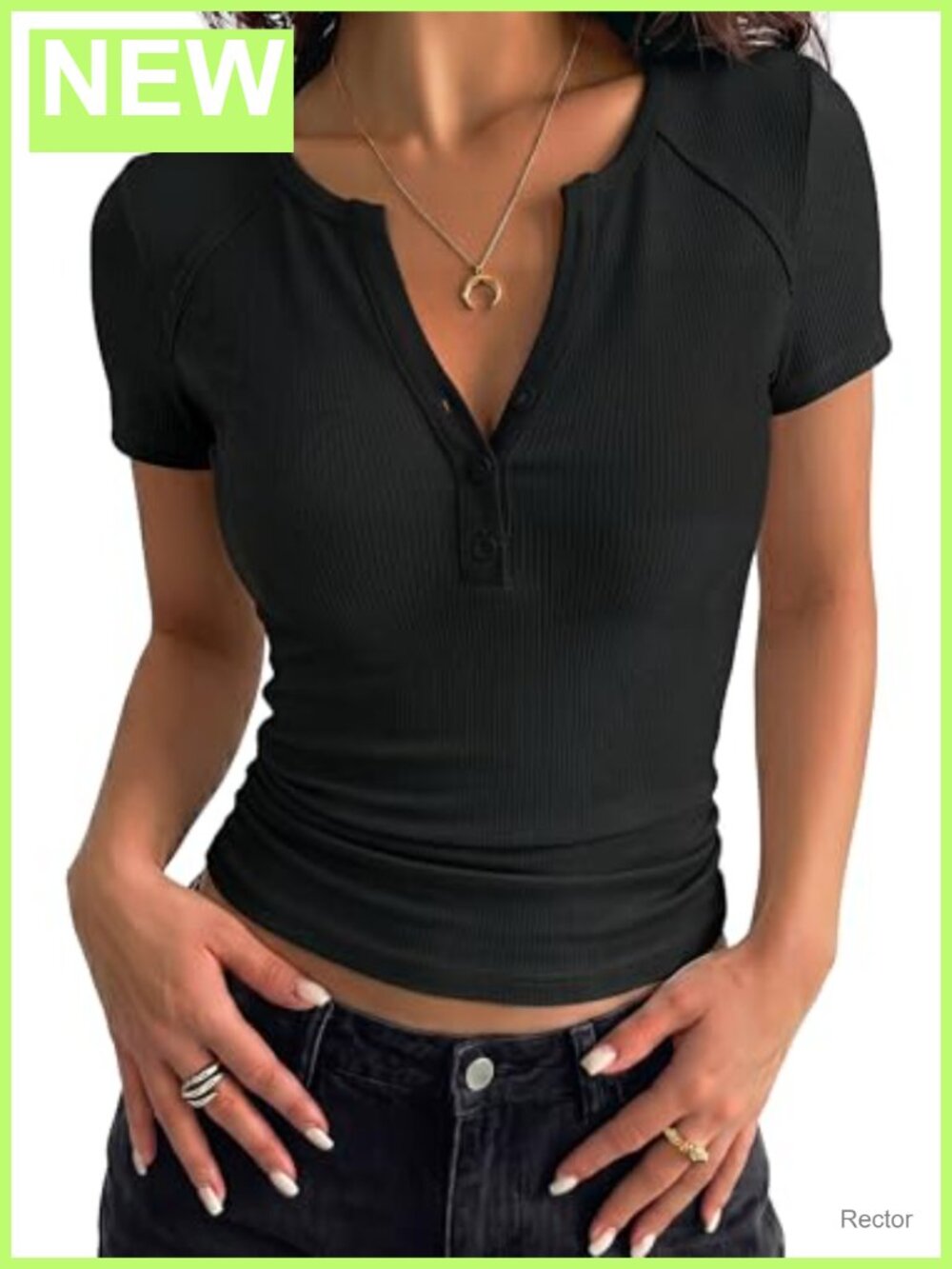 PRETTYGARDEN Womens Short Sleeve Henley Shirt Ribbed Knit V Neck Button Up Top